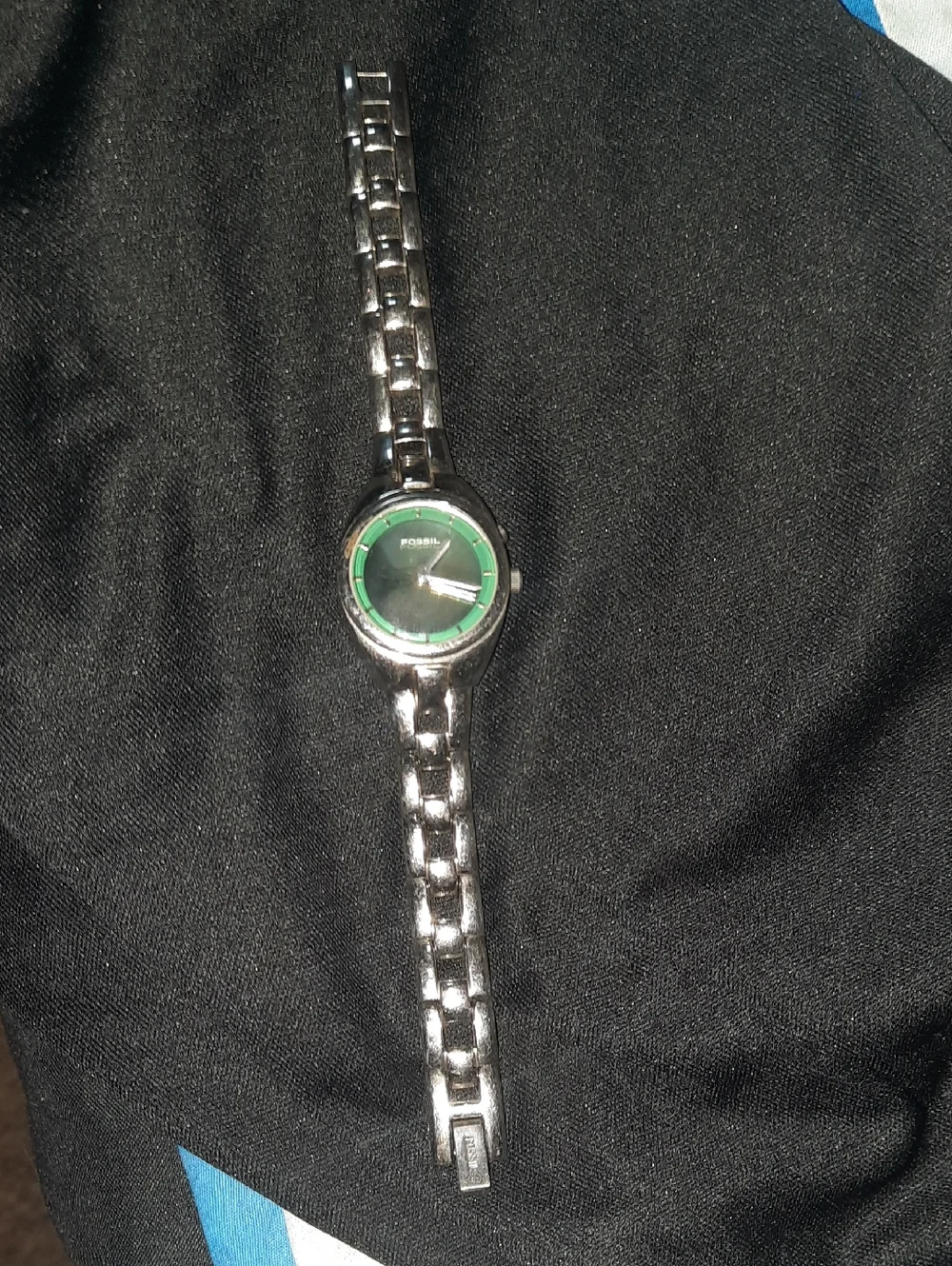 Fossil Silver Bracelet Watch with Green Dial